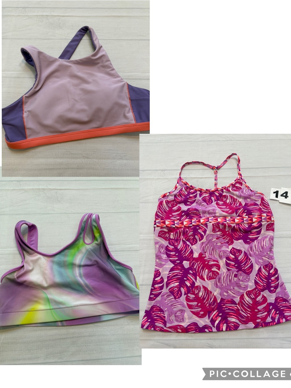 Athleta Girls' Purple Pink Orange Multi-Print Swim Tops Set